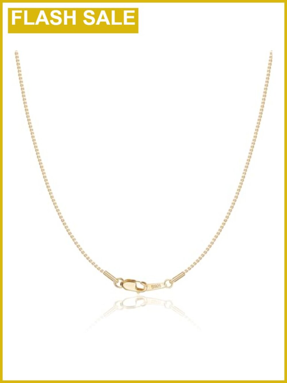 18K Gold Plated 925 Sterling Silver Box Chain Necklace 16 Inch